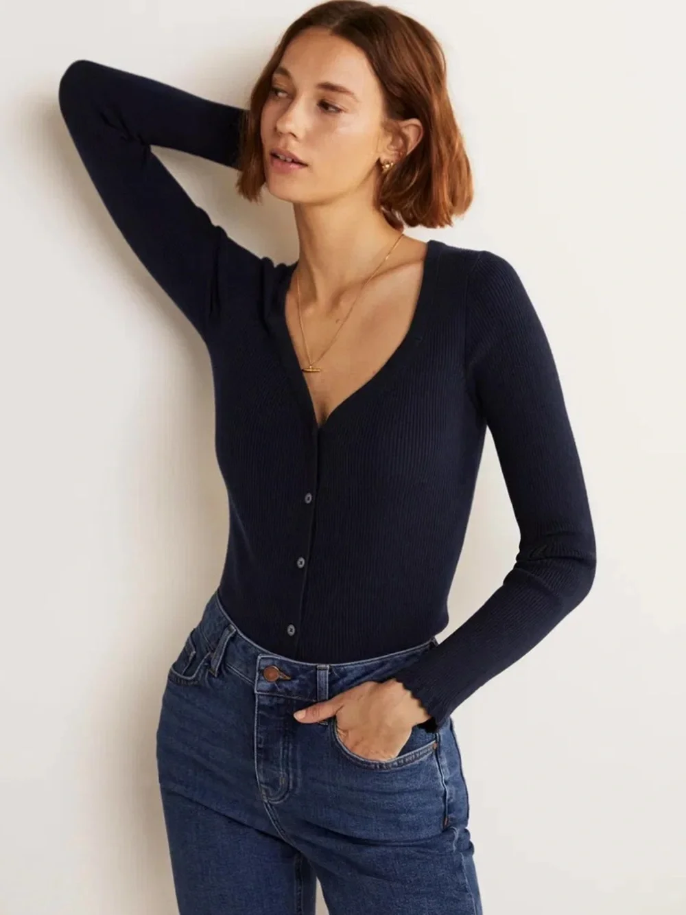 NWOT Boden Ribbed Sweetheart Cardigan Sweater Black K0687 12 - Picture 2 of 12